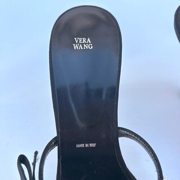 Vera Wang Rhinestone Bow Mules Strappy Heels Satin Black Box 38.5 Size 8.5 - Picture 7 of 11
